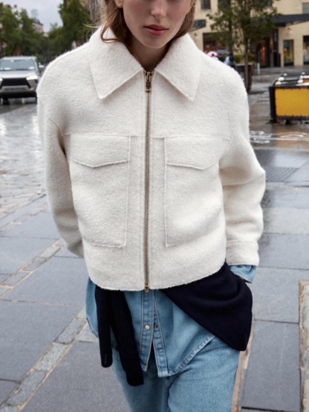 Zara Bouclé Patch Pocket Jacket